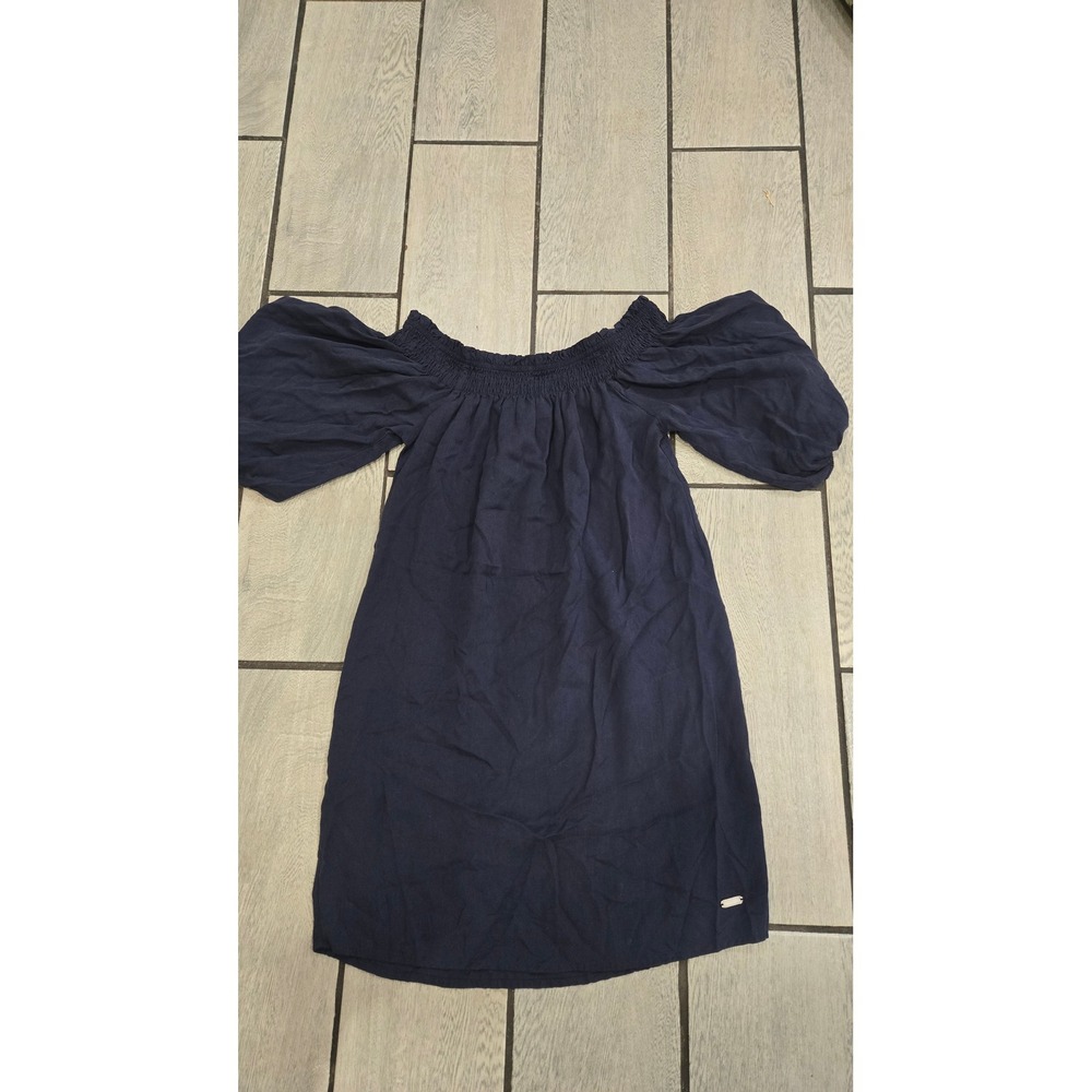 Superdry Navy Blue Smocked Off The Shoulder Puff Sleeve Mini Dress US 4